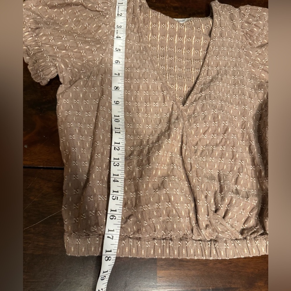 Madewell  Jacquard Puff Sleeve Faux-Wrap Cropped Cotton Embroidered Top Sz XS - Picture 8 of 10